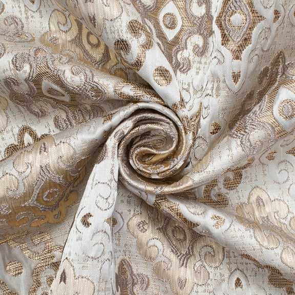 Fleury Cross Extra Wide Two Tone Crinkle Metallic 110" Heavyweight Upholstery Jacquard Polyester Fabric By The Yard (Champagne, 5 Yards)