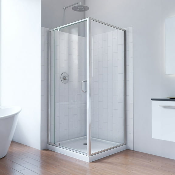 Flex 36 in. D x 36 in. W x 78 3/4 in. H Pivot Shower Enclosure, Base, and White Wall Kit in Brushed Nickel