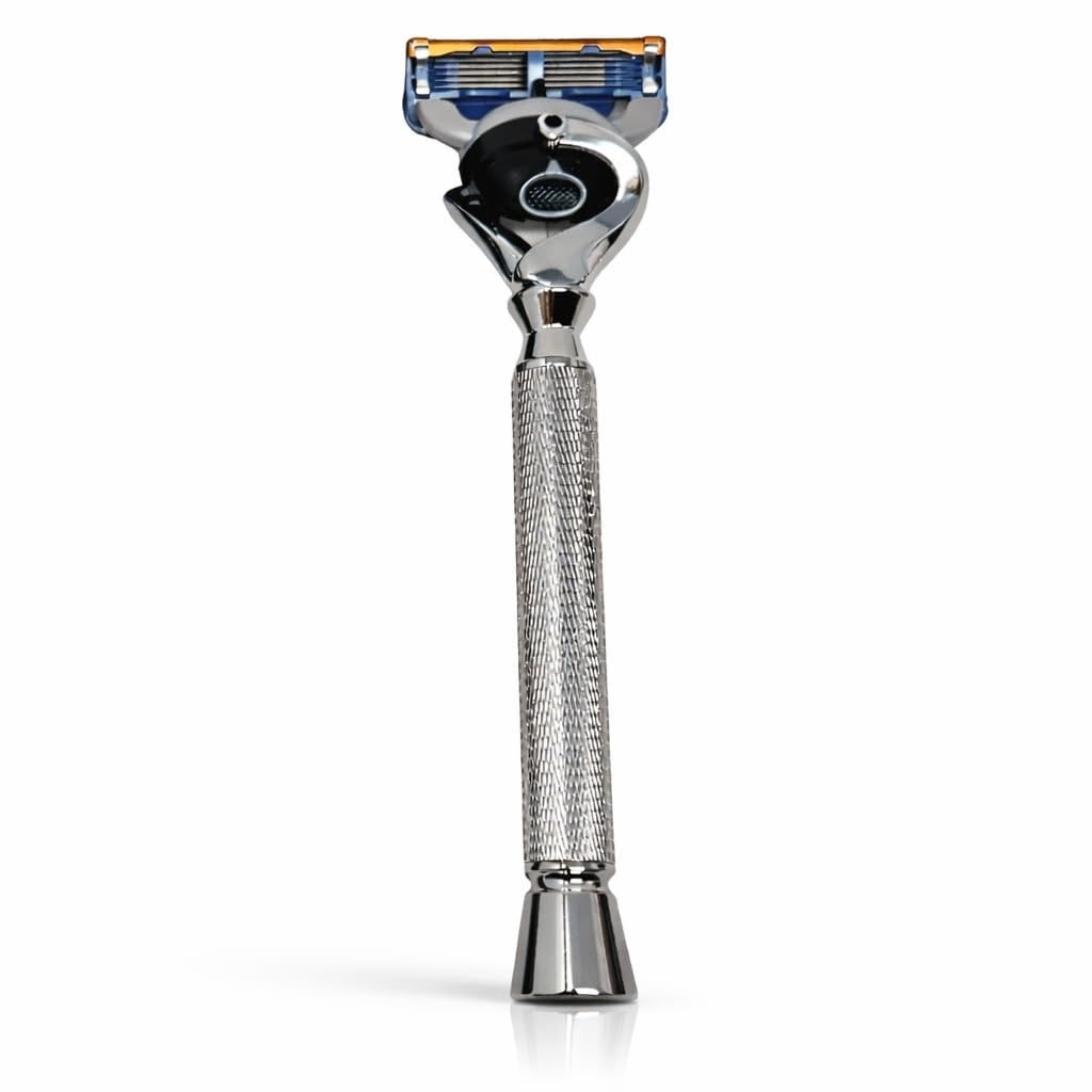 Flex Ball Cartridge Shaving Razor – All Chrome Long Handle Razor Flex Pivot Technology Knurled Grip for Men’s Shaving Compatible with Fusion 5 blades