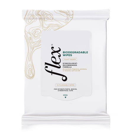 Flex Biodegradable Wipes - Flushable Wipes for Bodies & Menstrual Cups - OB/GYN-Recommended - 12-Count (Pack of 2)