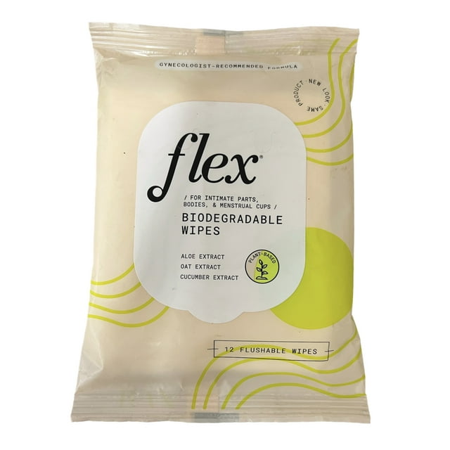 Flex Biodegradable Wipes For Intimate Parts, Plant Based, 12 Flushable