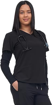 Long Sleeve Scrub Top for Women 2 Pocket Shirt Lightweight Stretch Soft Scrub V Neck Walmart
