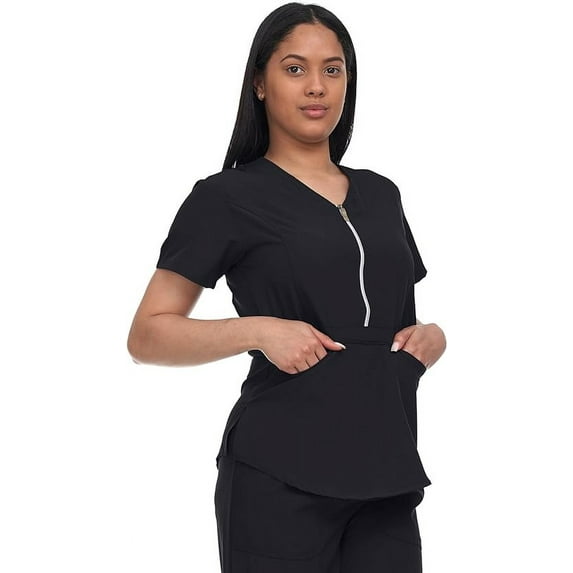 Flex Core Scrubs for Women V-Neck top with Zipper Lightweight 4 Way Stretch
