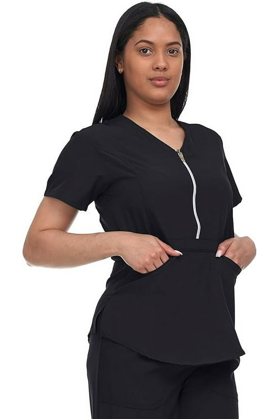 Flex Core Scrubs for Women V-Neck top with Zipper Lightweight 4 Way Stretch