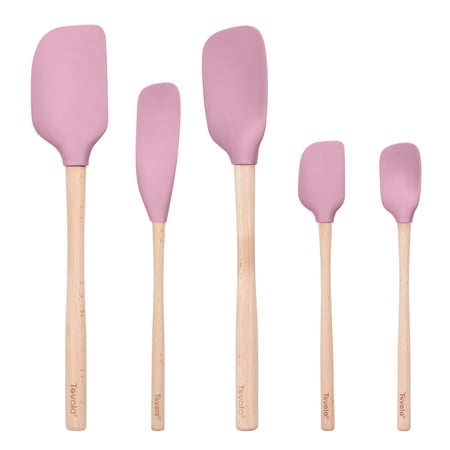 Tovolo Flex-Core Spatula Set of 5 Wood Handle Silicone Head, Pink Sorbet