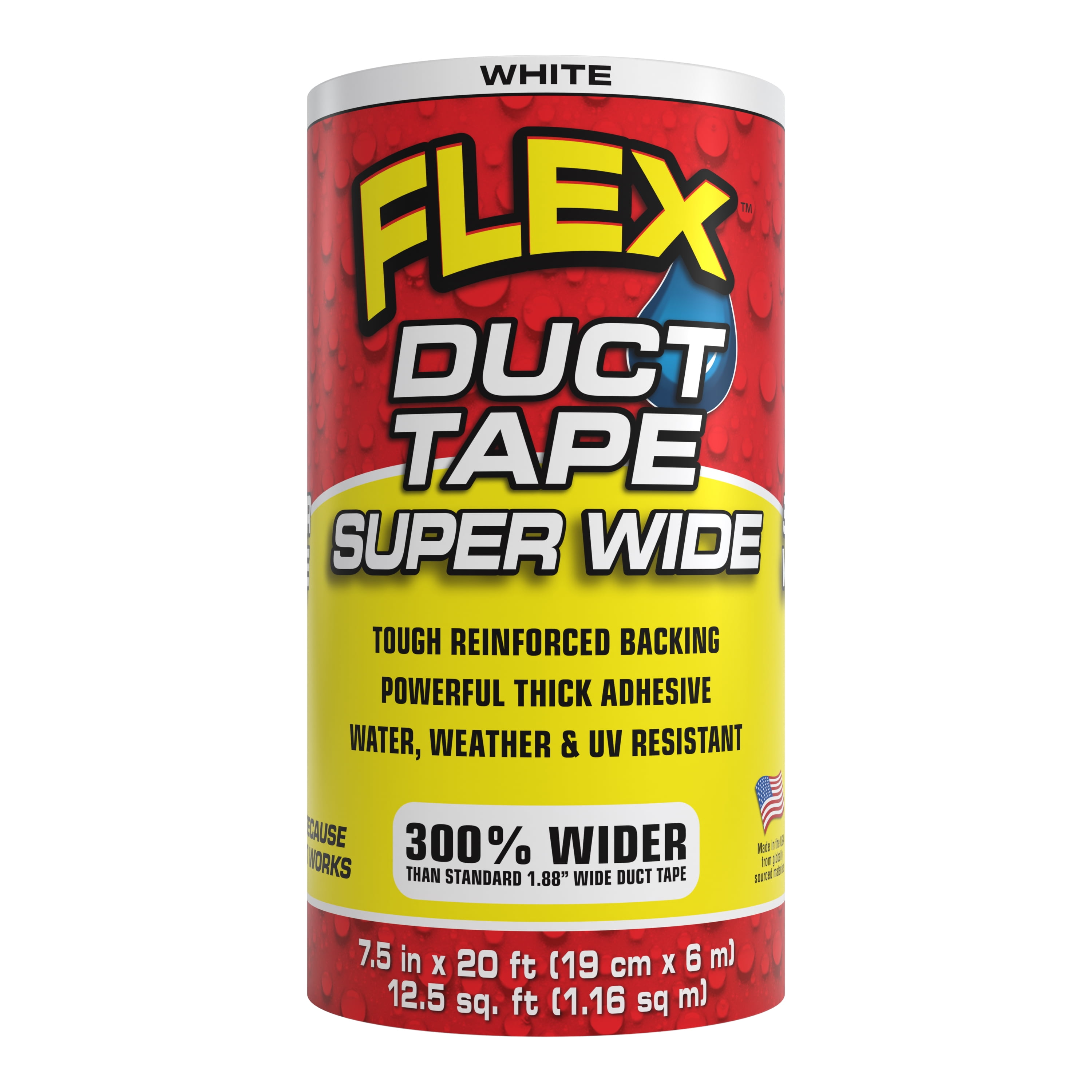 Flex Duct Tape Powerful Thick Weatherproof Adhesive and UV Resistant, 7.5" x 20 feet, White