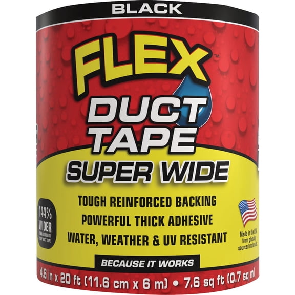 Flex Seal Duct Tape Super Wide - Heavy Duty, Multi-Surface, Black - 4.6" x 20'