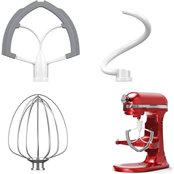 Flex Edge Beater 3Pcs for KitchenAid Mixer Attachments and Accessories Compatible with 6 Quart Lifting Stand Mixers (KN256 6-Wire Whip, 6QT Flat Beater Paddle, 6QT Dough Hook Attachment)