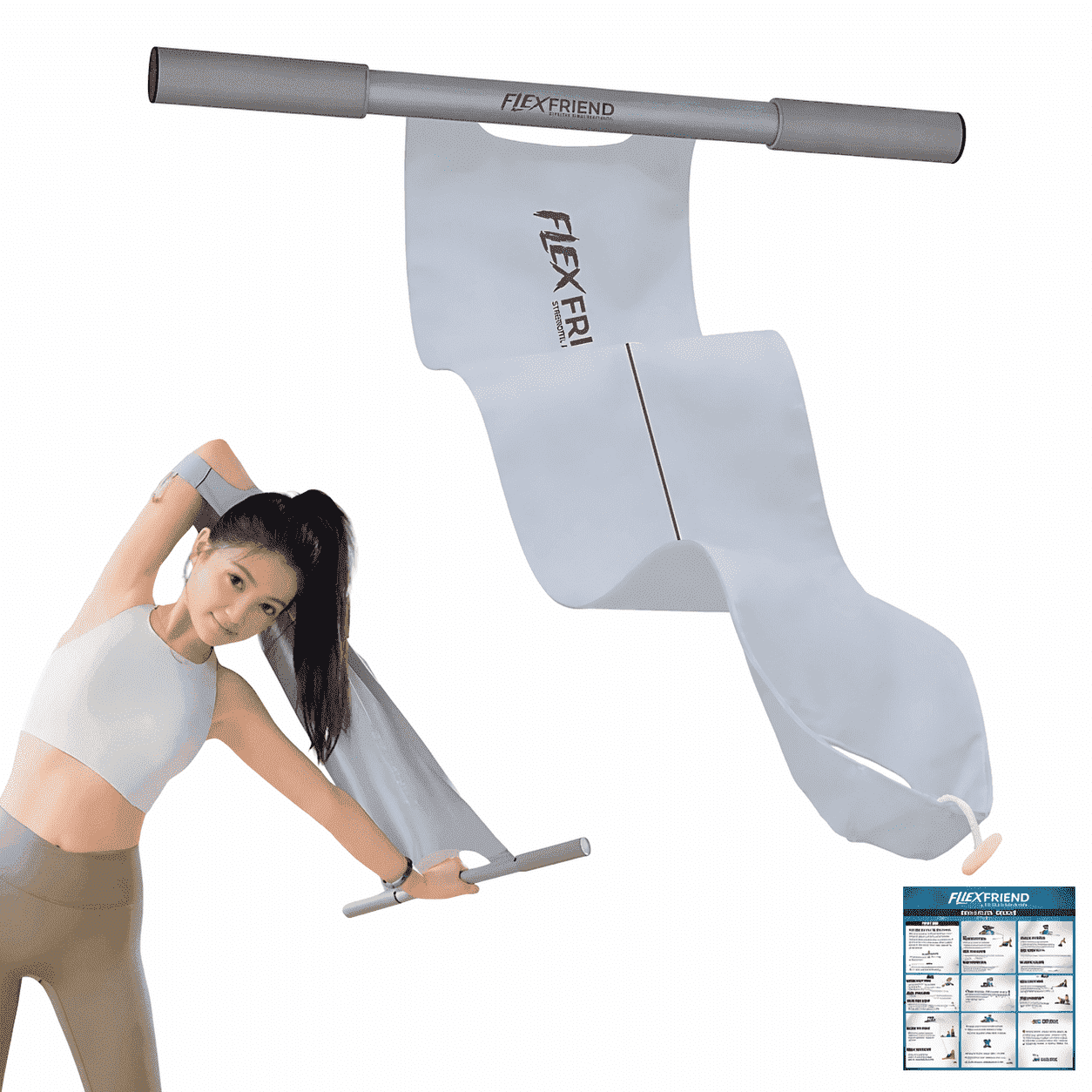 Flex Friend Non-Elastic Yoga & Pilates Stretching Strap with Ergonomic Handles, Full Body Mobility Trainer – Blue