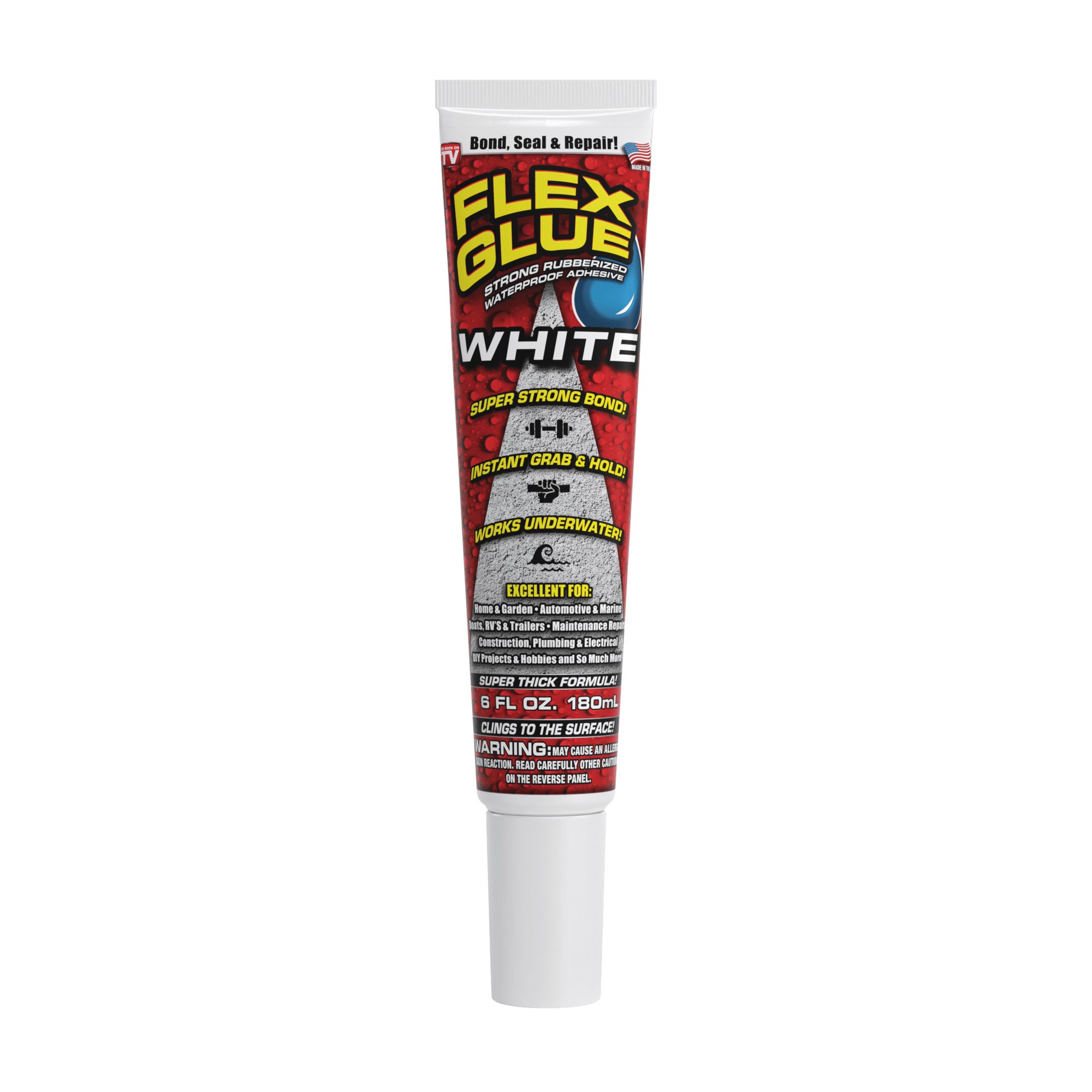 Flex Glue Strong Rubberized Waterproof Adhesive, 6 oz, White 
