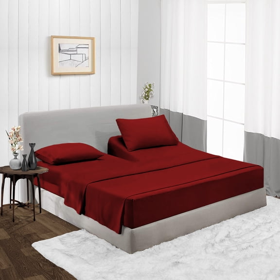 Flex Head Cal King Size Top Split Flex Sheet Set of 4 Pcs, Adjustable Split 28 inches from The Top, Egyptian Cotton 1000 TC, 18 Inch Deep Pocket For Adjustable Beds, Burgundy