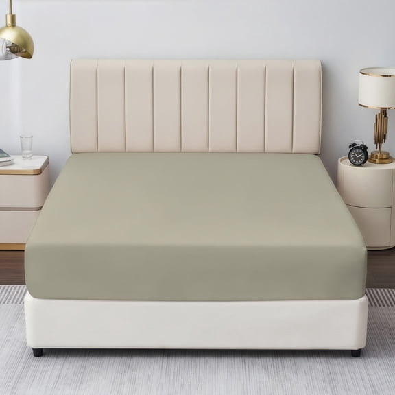Flex Head King Fitted Sheet for Adjustable Bed - 34” Split from Top, 600 Thread Count Egyptian Cotton, Sateen Weave, 16” Deep Pocket for Sleep Number Bed, Soft & Breathable (Beige)