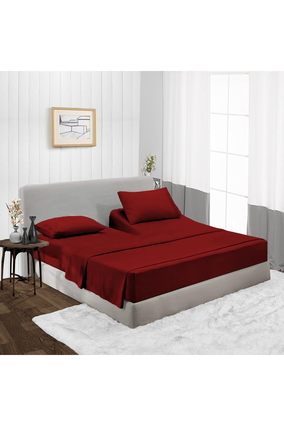 Flex Head King Size Top Split Flex Sheet Set of 4 Pcs, Adjustable Split 36 inches from The Top, Egyptian Cotton 600 TC Solid, 18 Inch Deep Pocket For Adjustable Beds, Burgundy