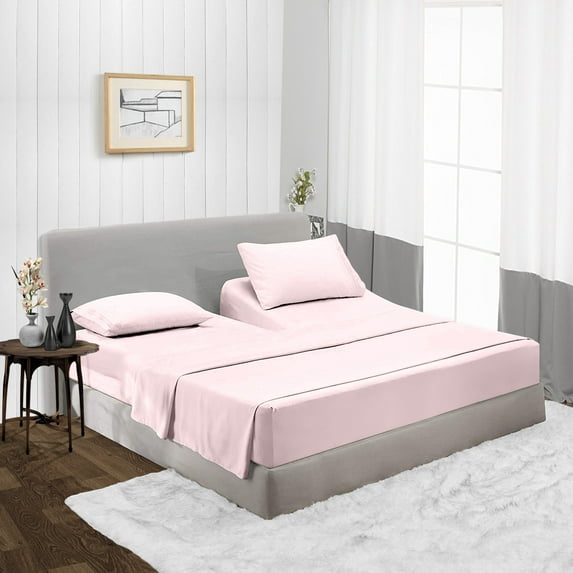 Flex Head King Size Top Split Flex Sheet Set of 4 Pcs, Adjustable Split 34 inches from The Top, Egyptian Cotton 600 TC Solid, 18 Inch Deep Pocket For Adjustable Beds, Pink