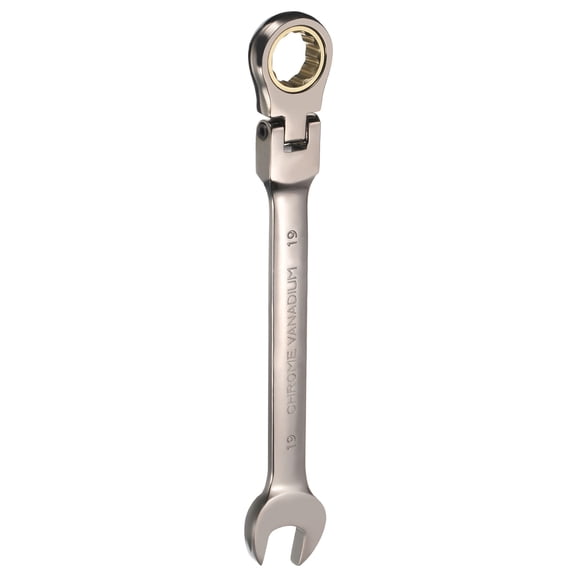 Flex-Head Ratcheting Combination Wrench 19mm Metric 72-Teeth CR-V Steel Nickel Plated Open End Ratchet Spanner Gear for Fasteners Nut Bolt