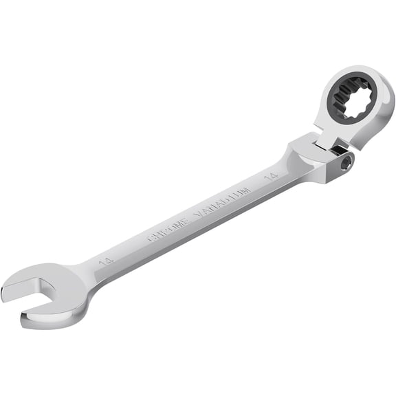 14mm Flex-Head Ratcheting Combination Wrench Metric 72 Teeth 12 Point Ratchet Box Ended and Open End Spanner Tools, Flexible Head Gear Wrench, Heat-Treated CR-V