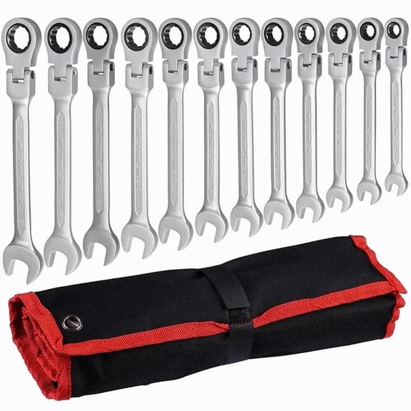 Flex‑Head Ratcheting Combination Wrench Set 72‑Tooth Gear SAE 1/4"‑13/16" Chrome Vanadium with Storage Organizer for Motorcycle Auto Repair