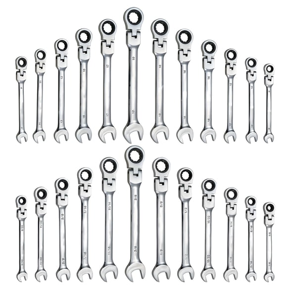 Flex Head Ratcheting Wrench Set 24-Piece SAE Metric, 72-Tooth Cr-V Steel, with Storage Case, for Auto Repair & Household