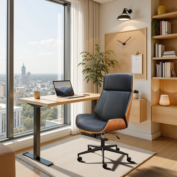 Flex High Back Office Chair Black Office Chair, Modern Style, Plush and durable faux leather fabric, Plywood, Indoor Office