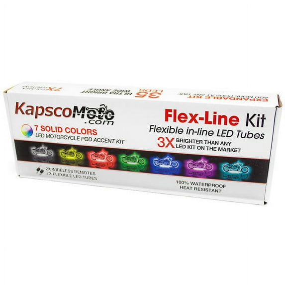 Flex Line 7 Color Led Accent Light Glow Kit Universal Flexible Tube Kit Underglow Compatible with Harley Davidson ATV, Snowmobile, Boats Motorcycle Engine Neon Kit with 2X Wireless Remotes Glow Kits