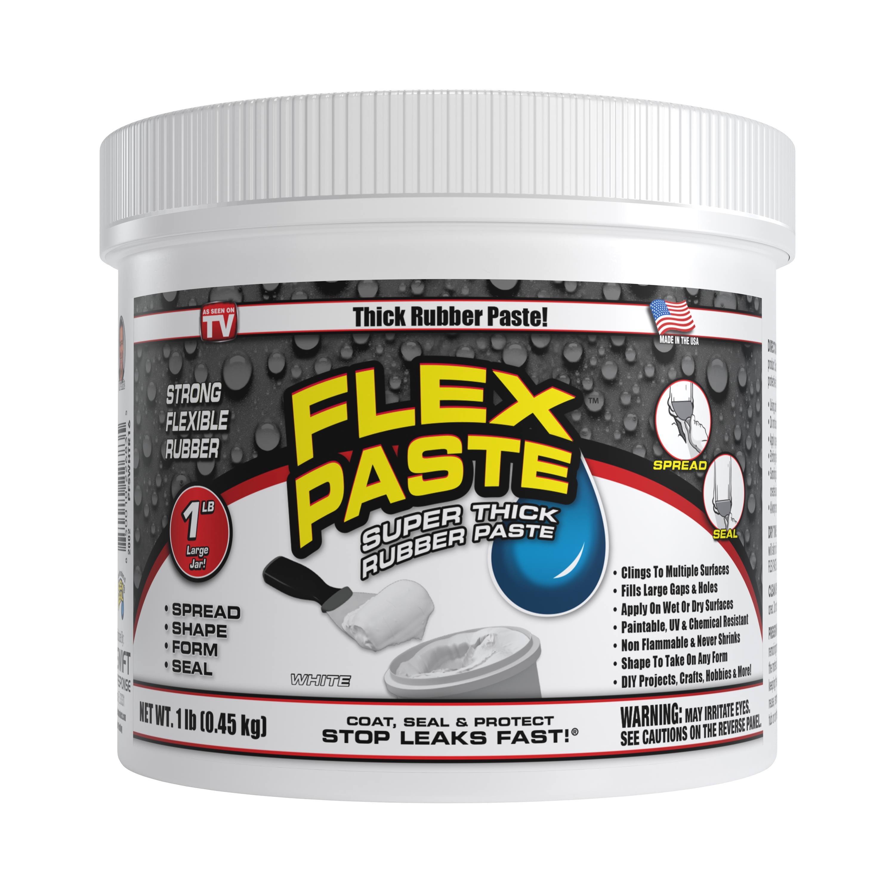 Flex Paste As Seen on TV Super Thick Rubber Spreadable Paste, White 1lb Tub - image 1 of 10