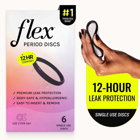 Flex Period Discs, One-Time-Use Menstrual Discs, Body-Safe & Non-Toxic, 12-Hour Wear, 6 Count