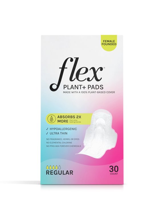 Plant+ Pads with Wings, Regular, Heavy Absorbency, Ultra Thin, Unscented, 30 Count, Hypoallergenic