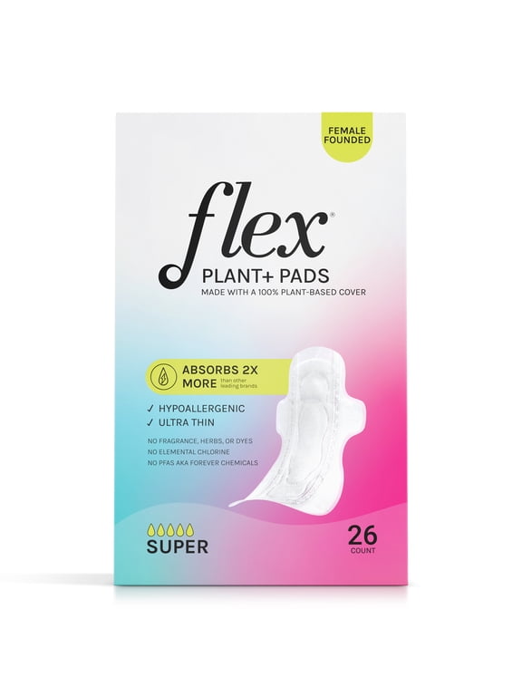 Plant+ Pads with Wings, Super, Heavy Absorbency, Ultra Thin, Unscented, 26 Count, Hypoallergenic