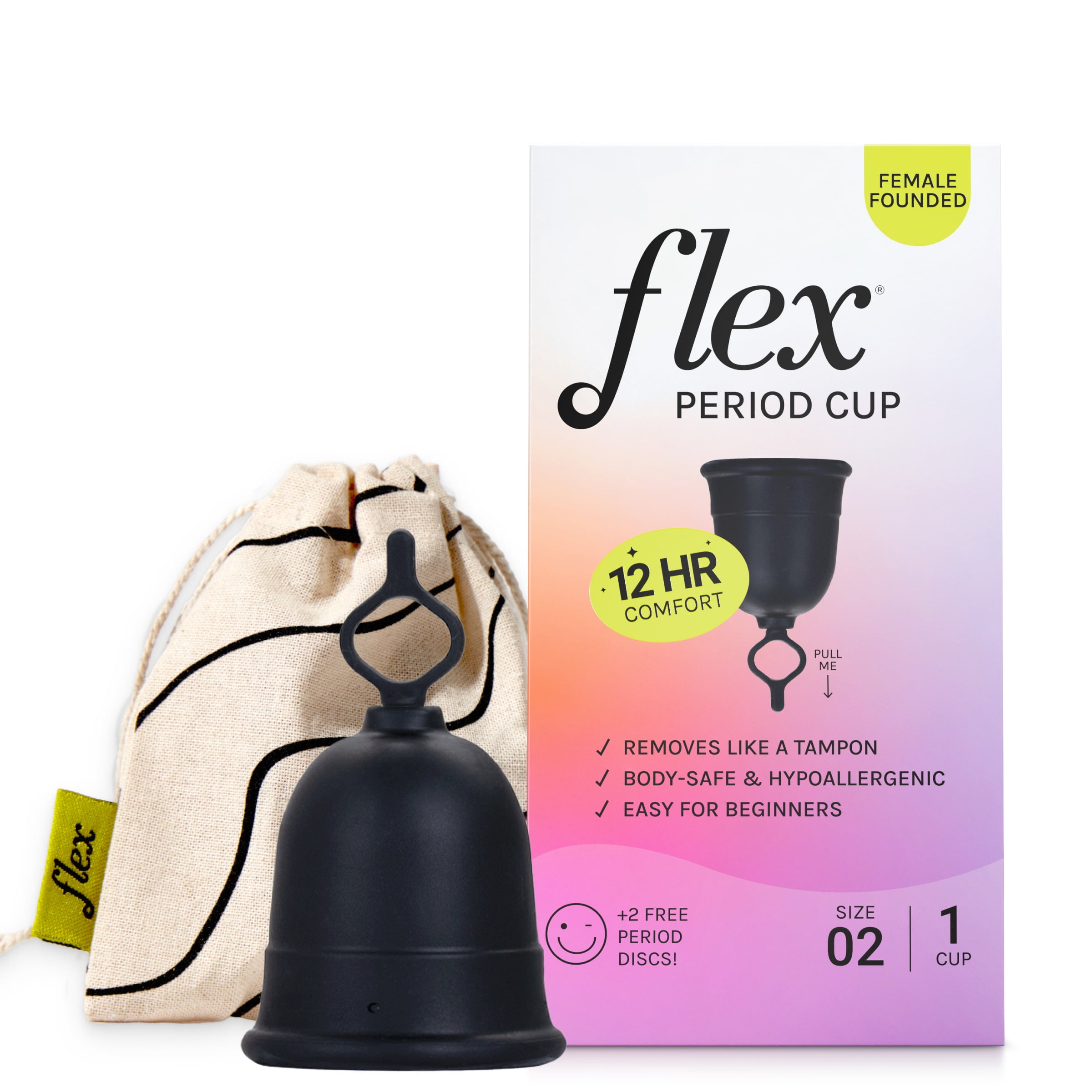 Flex Reusable Menstrual Cup Size 2 with 2 Free Flex Disposable Menstrual Disc, 1 Count