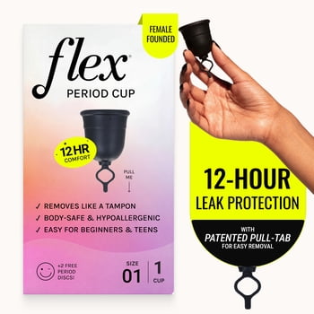 Flex Reusable Period Cup, Removes Like a Tampon, Non-toxic, 12-Hour Wear, Size 01, 1 Count