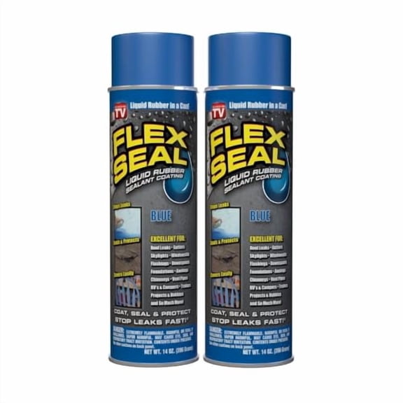 Flex Seal, 14 oz, 2-Pack, Blue, Stop Leaks Instantly, Waterproof Rubber Spray On Sealant Coating, Perfect for Gutters, Wood, RV, Campers, Roof Repair, Skylights, Windows, and More