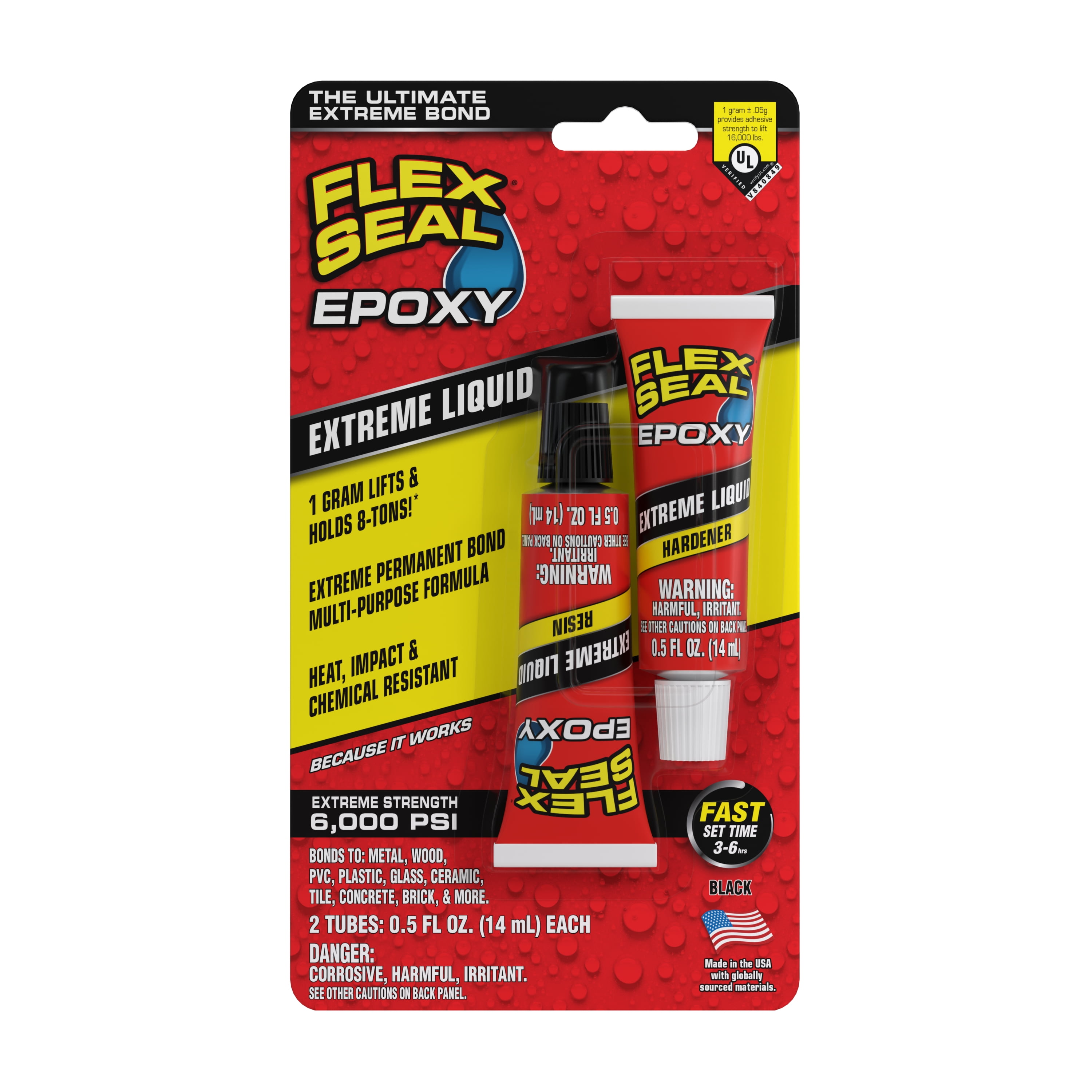 Flex Seal Epoxy, Extreme Liquid, Multi-Purpose, Durable, Permanent, Watertight, Long-Lasting Bond, for Automotive, Marine, Plumbing, Home, Black, 2 x 15 ml