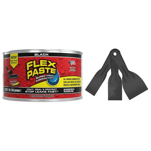 Flex Seal Flex Black Paste 1lb Jar with Allway Tools Putty Knives 3 Pack (1.5", 2", 3")