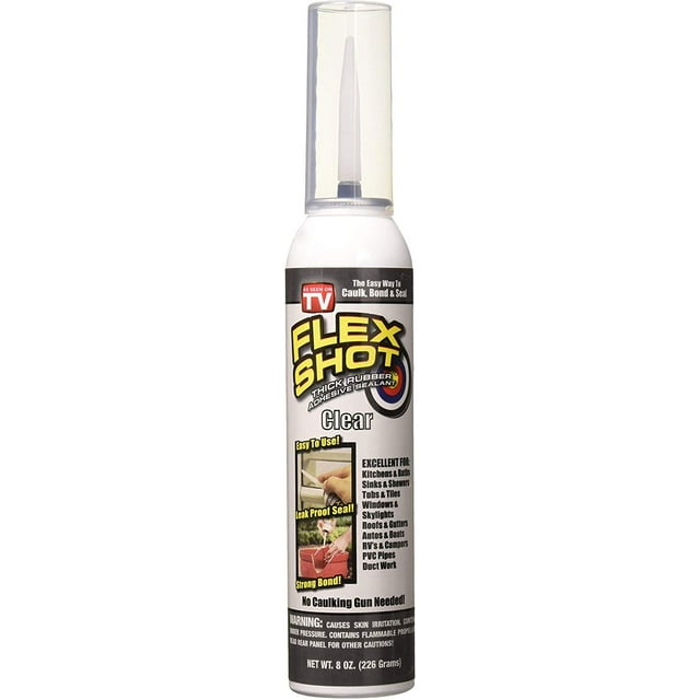 Flex Shot Waterproof Rubber Adhesive Sealant Caulk, 8oz, Clear, 2 Pack