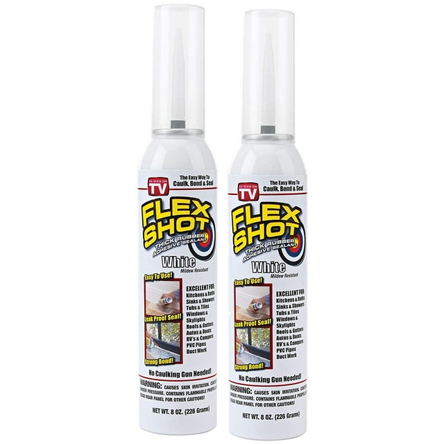 Flex Shot Rubber Adhesive Sealant Caulk, 8oz, White 2 PackMildew