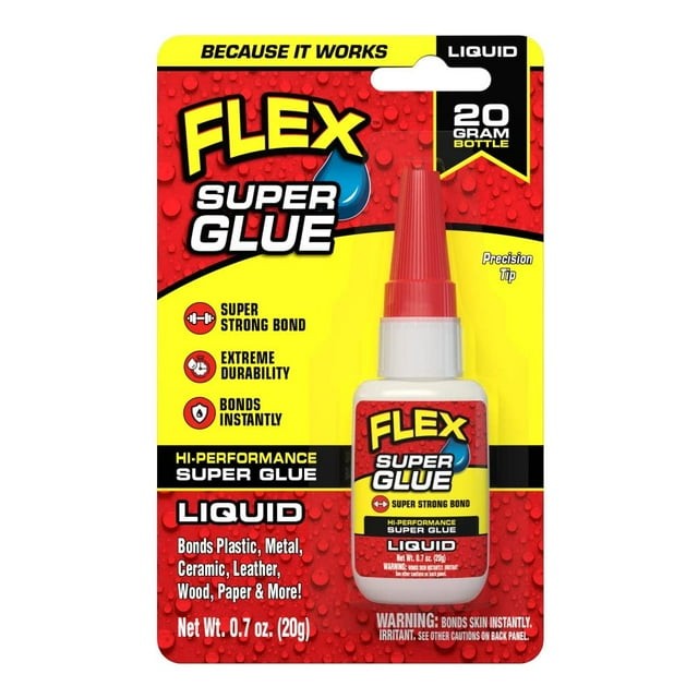 Flex Super Glue Liquid, Plastic Adhesive, Extreme Strong Bond, 0.7 oz (20 g)