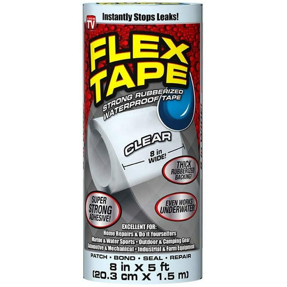 Flex Tape Rubberized Waterproof Tape, 8" X 5', Clear, 2.6 Lb