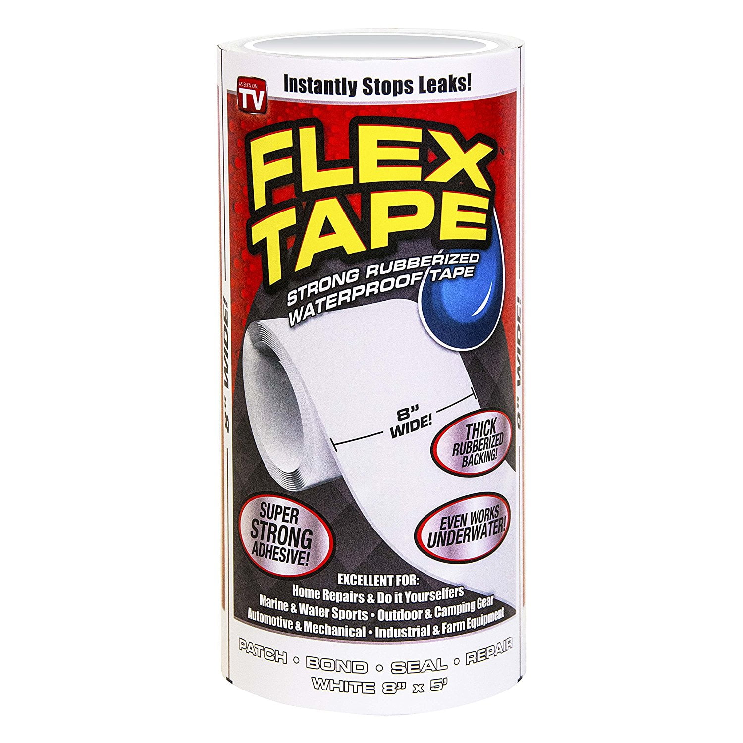 Flex Tape Rubberized Waterproof Tape, 8 inches x 5 feet, White