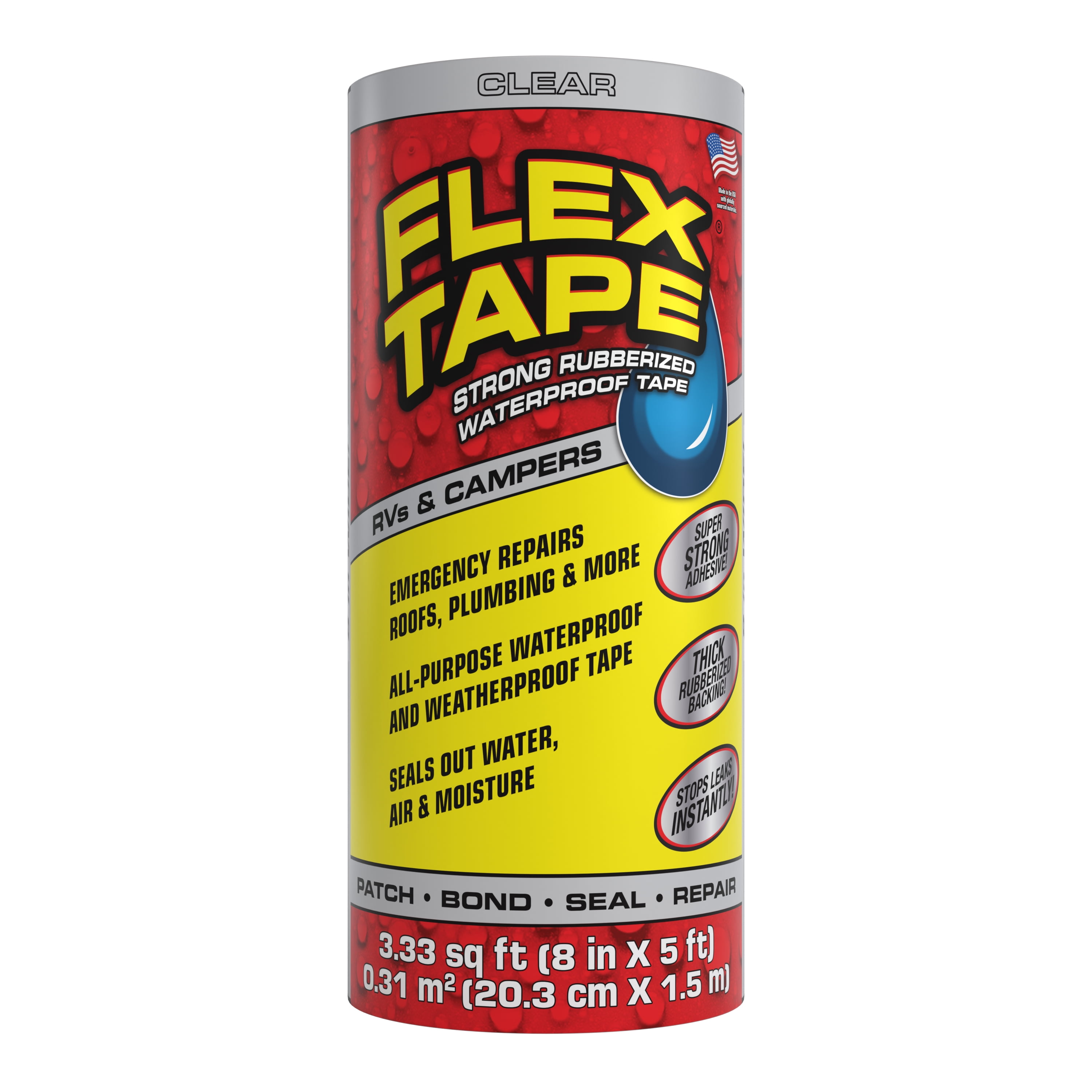 Flex Tape Rubberized Waterproof Tape - Ideal for RVs, Boats, and Home Repairs - 8 in x 5 ft, Clear