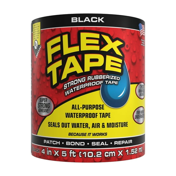 Flex Tape Strong Rubberized Waterproof Tape, 4 Inches x 5 Feet, Black