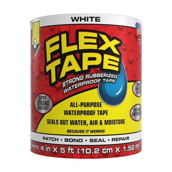 Flex Tape Strong Rubberized Waterproof Tape, 4 inches x 5 feet, White