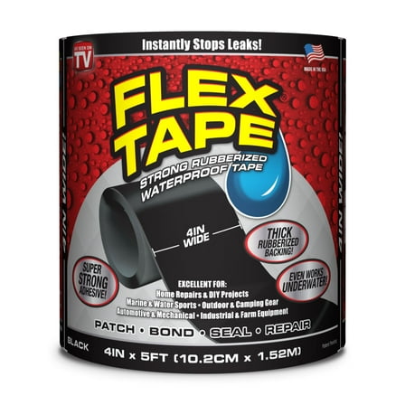 Flex Tape Strong Rubberized Waterproof Tape, 4" x 5', Black