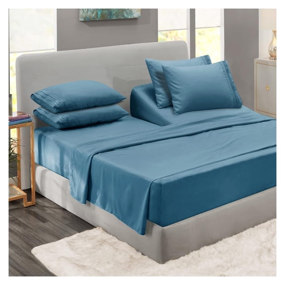 Flex Top King Sheets - 6 Piece Set, Super Soft Bedding & Pillowcases, Blue Heaven