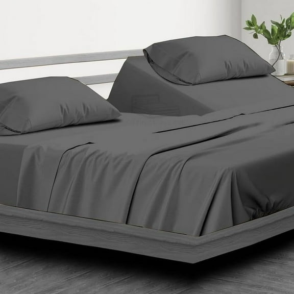 Flex Top King Sheets for Adjustable Beds - 100% Microfiber, Dark Grey, 34" Top Split, Fit Upto 16 Inch Deep