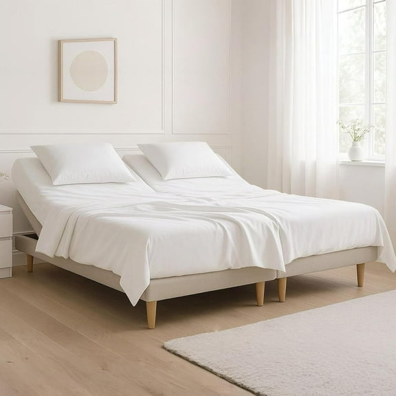 Flex Top King Size Sheets for Sleep Number Bed 4 Pcs 800 TC 100% Egyptian Cotton 12" Inch Deep Pocket Sheets Split Top King Sheet Set Split Down 28" from The top - White Solid