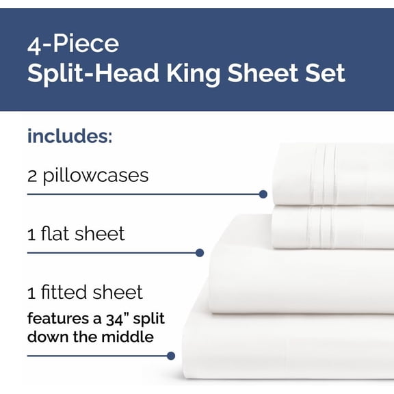 Flex Top Split Head King 4 Piece Sheet Set - Comfy Breathable & Cooling Bed Sheets Set - Hotel Luxury Bedding for Women, Men, Kids, Teens, Boys & Girls - Deep Pockets, Soft, Oeko-Tex - Antique White