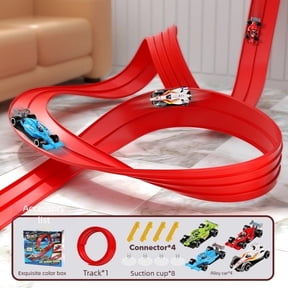 Flex Track 13 Ft Starter Set, Flexible Race Car Ramp Track for Ages 3 & Up with Suction Cups Compatible 360 degreeswith Hot Wheels and Diecast 1/64th Cars