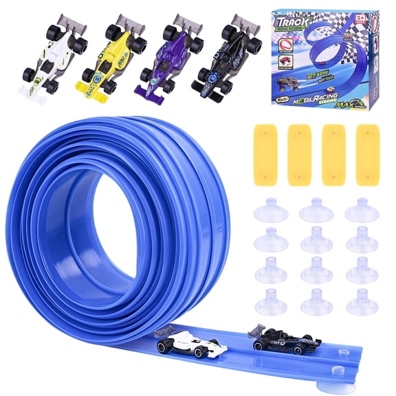 Flex Track 15 Ft Starter Set, Flexible Race Car Ramp Track for Ages 3 & Up with Suction Cups Compatible with Hot Wheels and Diecast 1/64th Cars