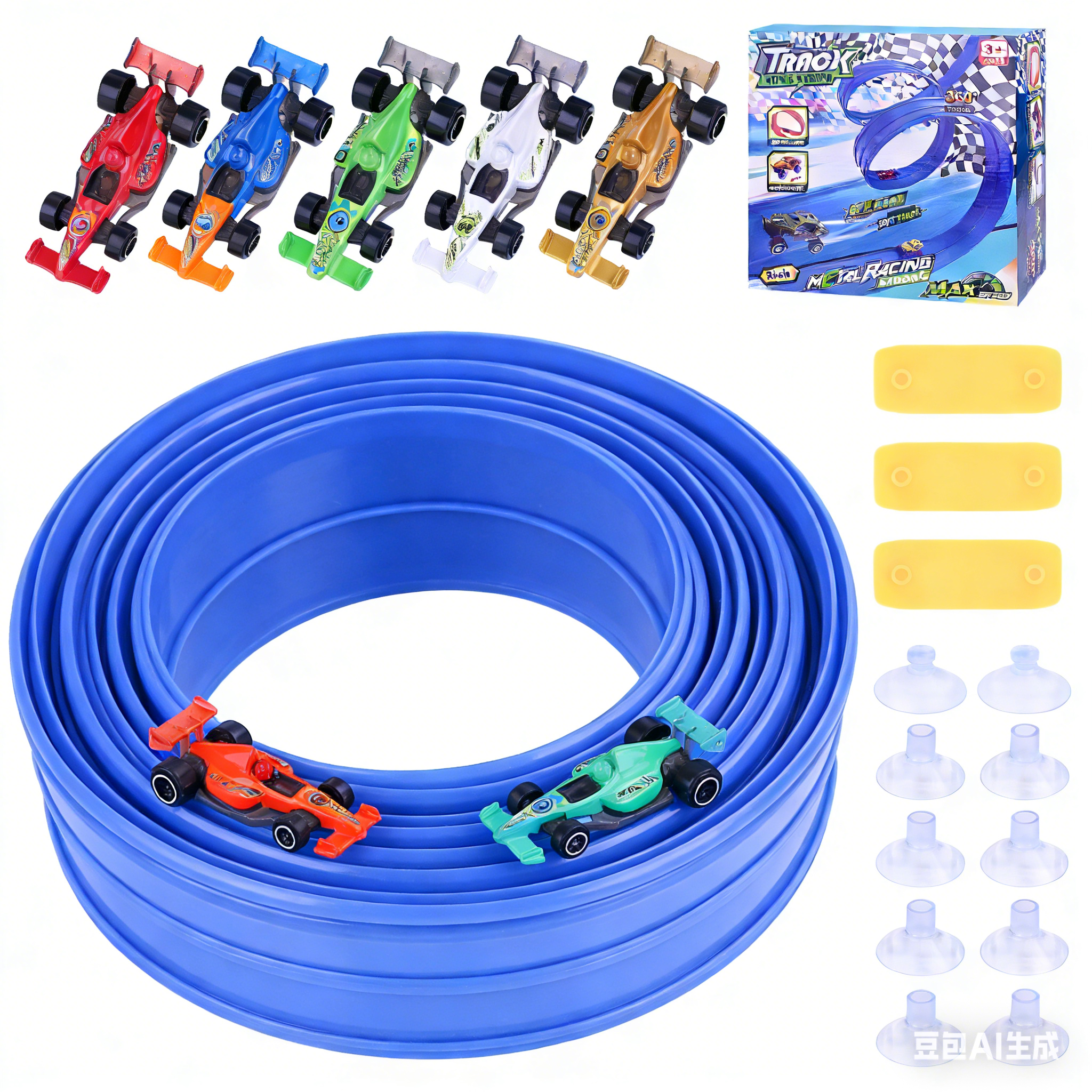 Flex Track 15 Ft Starter Set, Flexible Race Car Ramp Track for Ages 3 & Up with Suction Cups Compatible with Hot Wheels and Diecast 1/64th Cars