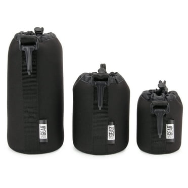 FlexARMOR Protective Neoprene Lens Case Pouch Set 3-Pack (Black) by USA Gear - Small, Medium and Large Cases Hold Lenses up to 70-300mm with Drawstring Opening , Attached Clip , Reinforced Belt Loop